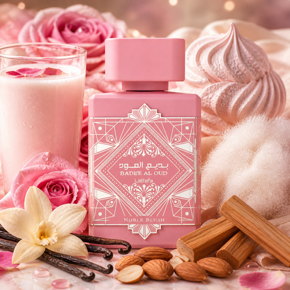 Lattafa Badee Al Oud Noble Blush Eau De Parfum 100ml – Sweet Creamy Rose Vanilla Almond Musk Fragrance