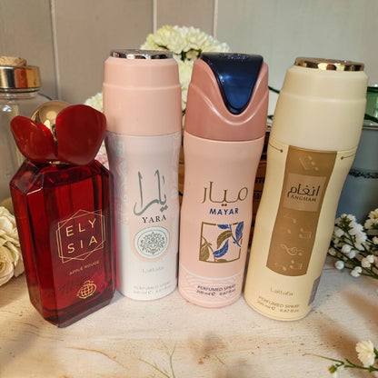 Elysia Apple Rouge 100ml EDP + Lattafa Yara Mayar Angham Body Spray Set