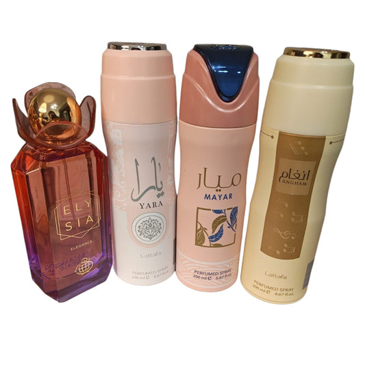 Elysia Elegance 100ml EDP + Lattafa Yara Mayar Angham Body Spray Set
